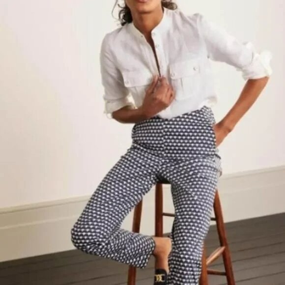 Boden Womens Navy Blue White Scallop Print Pull On Tapered Pants Size 6 Regular - Picture 1 of 7